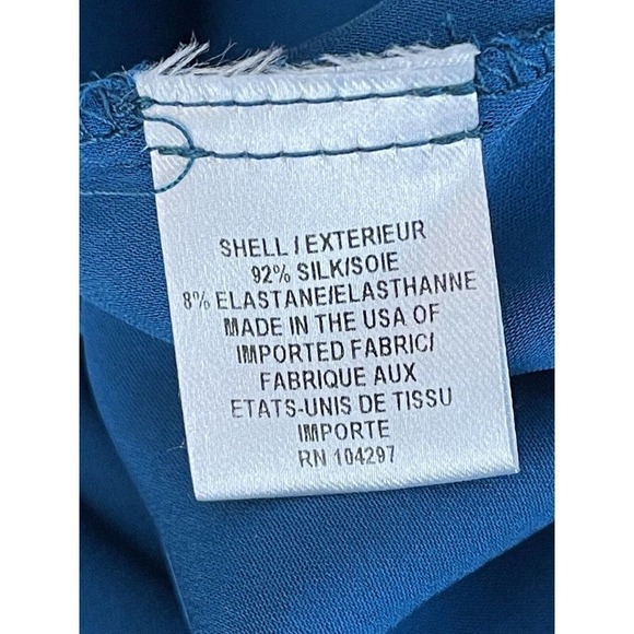 MILLY Size 6 Blue Trumpet Flare Sleeve Button Front Silk Blouse - Picture 6 of 7